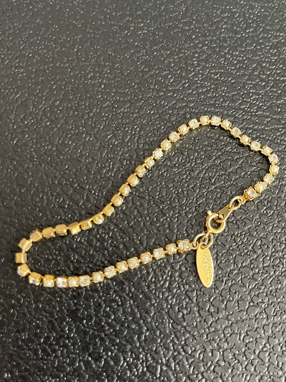 Vintage Sarah Coventry Gold-Tone Clear Crystal Tennis Bracelet Women